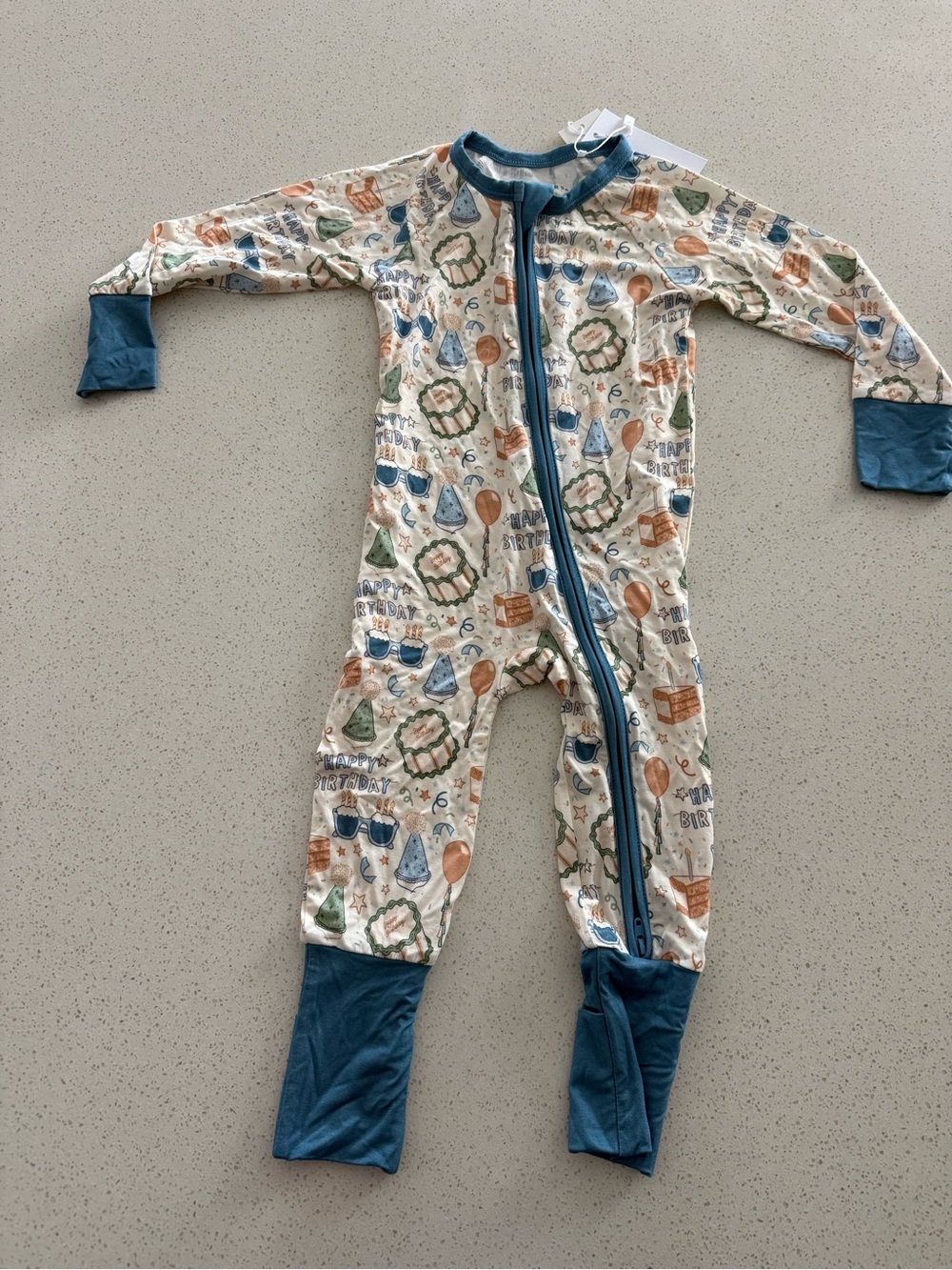 In my Jammers Birthday One-Piece Zipper Pajamas in Blue Trim